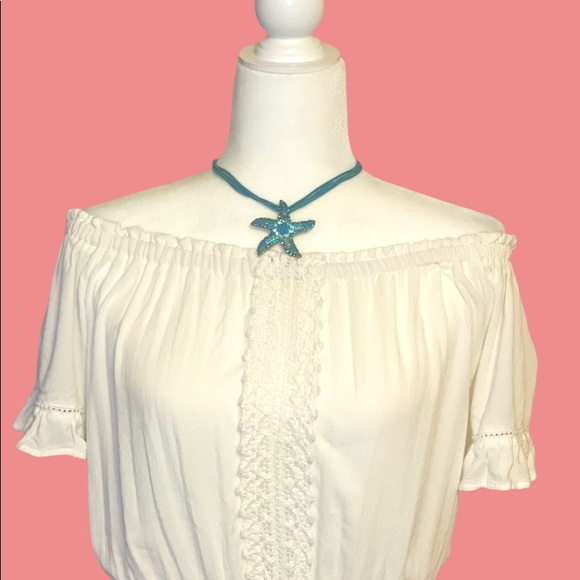 OCEAN DRIVE - White Crochet off the Shoulder Dress. Size M - Picture 2 of 11